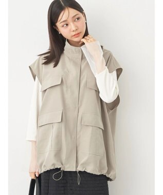 earth music&ecology ミリタリースタンドカラーベスト Light Khaki