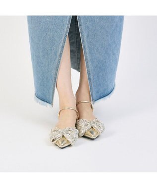 MODE ET JACOMO <noyau>2WAYリボンストラップミュールパンプス ゴールドコンビ