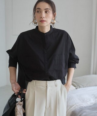 WEGO 着丈が選べる オーバーサイズ バンドカラー シャツ / ストライプ / 無地 ブラック