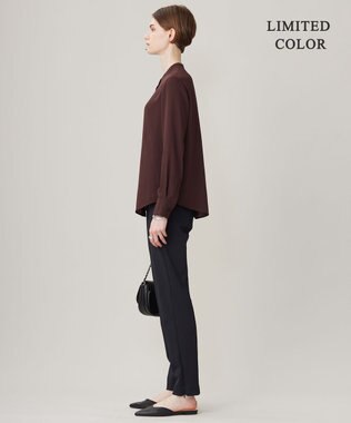 ICB L 【接触冷感・UVケア・速乾・洗える】BackSatinAmunzen バンドカラーブラウス バーガンディ系［WEB限定］