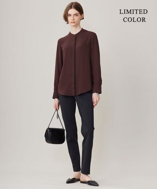 ICB L 【接触冷感・UVケア・速乾・洗える】BackSatinAmunzen バンドカラーブラウス バーガンディ系［WEB限定］
