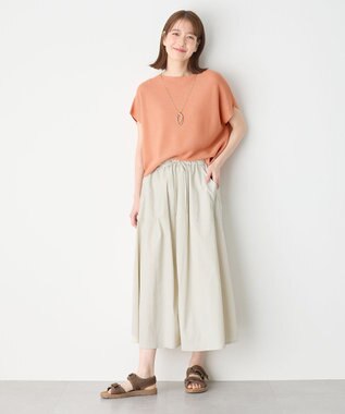 ANY 【ウエストゴム】ナイロンベイカーフレアスカート ライトグレー