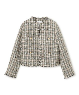 BEIGE， BERYL / ファンシーツイードノーカラージャケット Khaki Mix