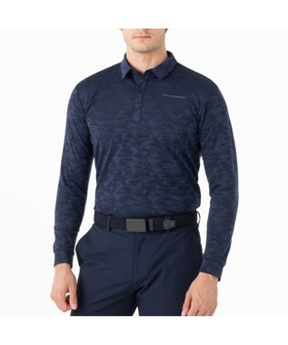 ZERO HALLIBURTON カモフラージュ柄 ジャガードポロロングシャツ ZHG-A4A 2b 82853 ゴルフウェア ネイビー