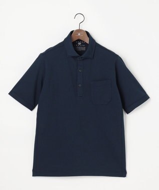 JOSEPH ABBOUD 【オーガニックコットン使用・JAPANファブリック】ミニ千鳥サッカー ポロシャツ ネイビー系