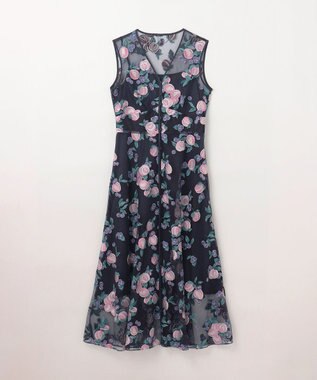 GRACE CONTINENTAL サマーフルーツ刺繍ワンピース ネイビー