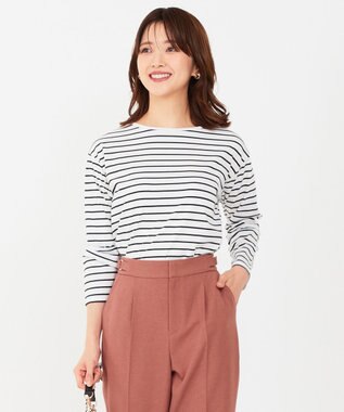 ANY SIS メッセージロゴ ロングTシャツ オフ×ブラックボーダー