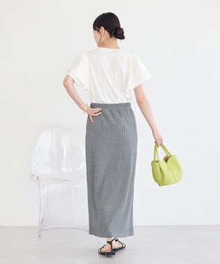 earth music&ecology フロントボタンリブナロースカート Gray Mixture