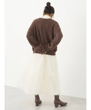 earth music&ecology ミニシャギーＶネックカーディガン Brown