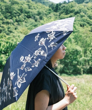モクレン刺繍】晴雨兼用日傘（折りたたみ ） / AND WOOL