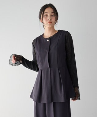 YECCA VECCA 袖レースシアートップス Black