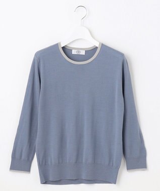 J.PRESS LADIES 【洗える】トリムツイン ニット サックスブルー系