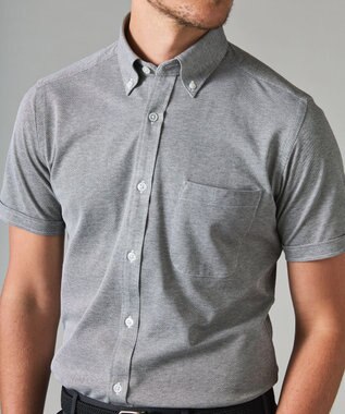 GOTAIRIKU 【吸汗速乾】クールマックス鹿の子 半袖ビズシャツ_ボタンダウン ライトグレー系