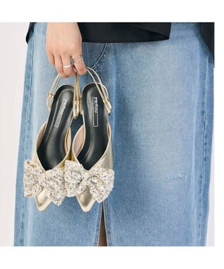 MODE ET JACOMO <noyau>2WAYリボンストラップミュールパンプス ゴールドコンビ