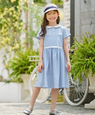 組曲 KIDS 【150-160㎝】サッカーストライプ ワンピース サックスブルー