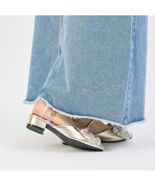 MODE ET JACOMO <noyau>2WAYリボンストラップミュールパンプス ゴールドコンビ