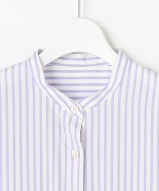 自由区 L SOMELOSバンドカラー ブラウス モーヴストライプ