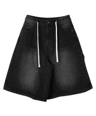 WEGO ウエストドロストダブルニーバギーハーフパンツ ブラック