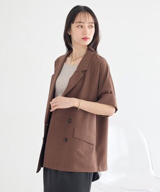 earth music&ecology 【セットアップ対応】リネンライクダブルジャケット Brown