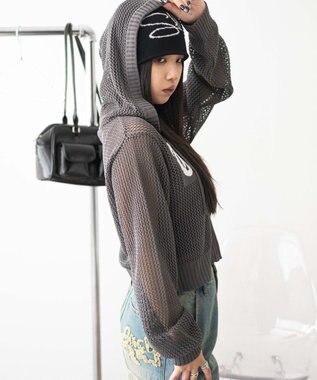 WEGO ジャガードメッシュパーカー ダークグレー