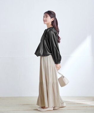 Tiaclasse L 【ふわもち美すふれ・洗える】スカラップカットソー ブラック