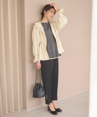 Feroux 【洗える】パールポイントテーパード パンツ ブラック系