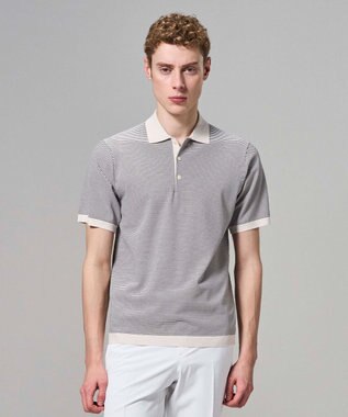 JOSEPH HOMME 【新柄】リュクスレーヨンボーダー　ポロニット アイボリー系1