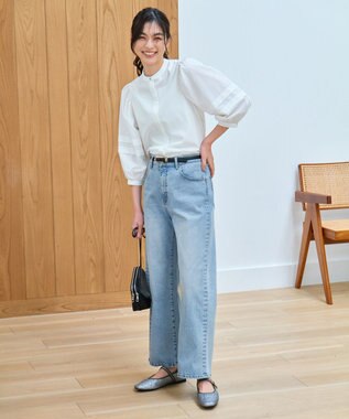 ANY 【大好評につき新色登場/洗濯機可/ウエストゴム/ストレッチ】ワイドデニムパンツ ブリーチ