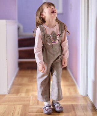 ANY KIDS フリル チェック サロペット ブラウン系チェック