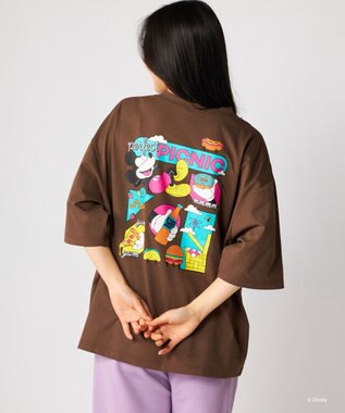 OP／FILA 【Ocean Pacific】ミッキー/水陸両用ビッグTシャツ/ユニセックス ブラウン