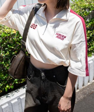 WEGO 刺繍ハーフジップT ホワイトアイボリー