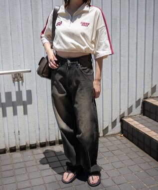 WEGO 刺繍ハーフジップT ホワイトアイボリー