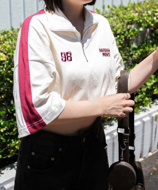 WEGO 刺繍ハーフジップT ホワイトアイボリー