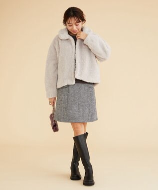 Feroux 【古畑星夏さん着用】ヘリンボンハイウエストミディ スカート ホワイト系2