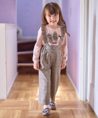 ANY KIDS フリル チェック サロペット ブラウン系チェック