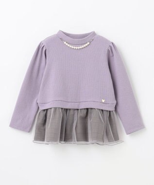 ANY KIDS パール付きペプラムトレーナー ラベンダー