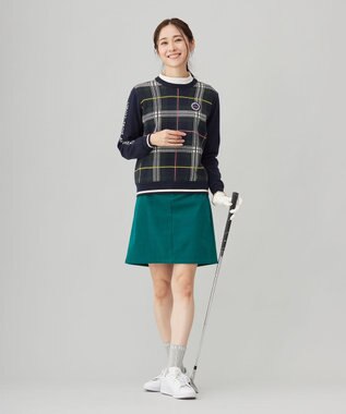 23区GOLF 【WOMEN】チェックジャガード クルーネック ニット ダークグリーン系3