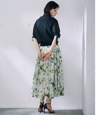 自由区 【カトリエムブーケ】Expression delicate ドットシアー・リボンスリーブトップス ブラック