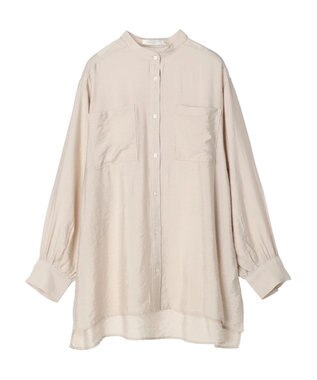 Green Parks バンドカラーポケット付きシアーシャツ Gray Beige