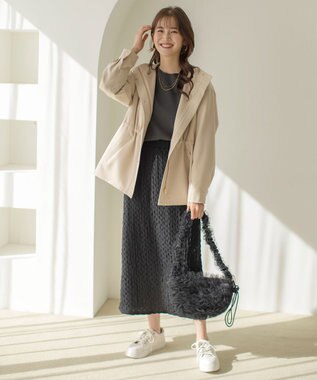 ANY SIS 【洗える】カットジャカードナロー スカート ブラック