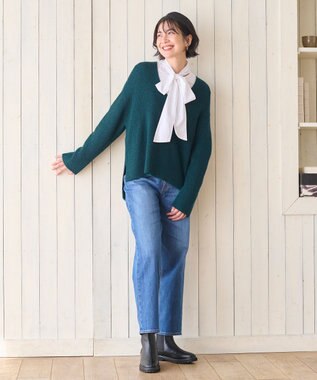 ANY ウールブレンドバルキーニット Vネック グリーン