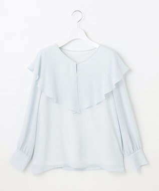 自由区 【XSサイズ～/洗える】ロイヤルシフォン ラッフルブラウス スカイブルー系