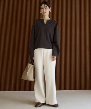 UNFILO マイビューティ キーネックブラウス ブラウン