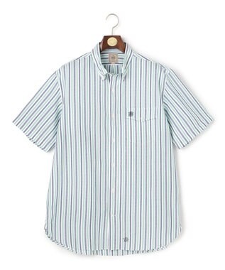 J.PRESS MEN 【KING SIZE / Aero Weave】クールマックスサッカー ストライプ シャツ / B.D. グリーン系1