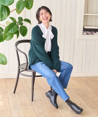 ANY ウールブレンドバルキーニット Vネック グリーン