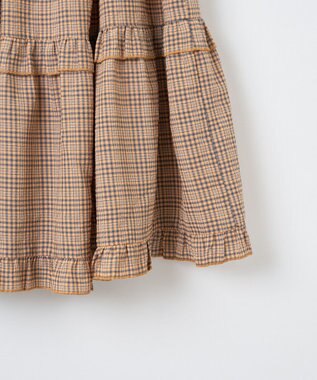 WEGO 【ウエストゴム】フリルティアードボリュームスカート オレンジチェック1