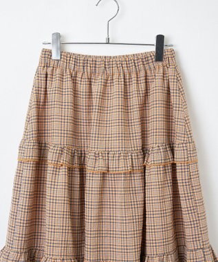 WEGO 【ウエストゴム】フリルティアードボリュームスカート オレンジチェック1