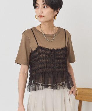 AMERICAN HOLIC 【2点セット】半袖Tシャツ＋チュールビスチェ Mocha