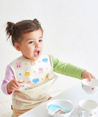 MIKI HOUSE HOT BISCUITS 総柄 お食事スタイ アイボリー