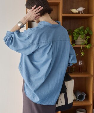 WEGO 【ANGIE VINTAGE】シアーデニムレギュラーカラーシャツ ブルー